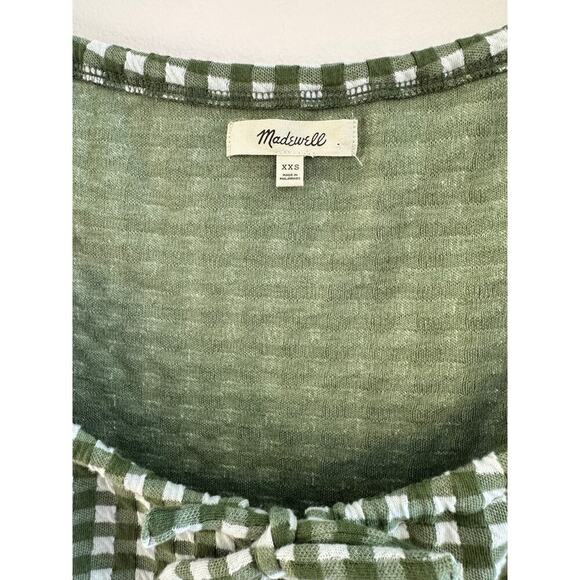 Madewell Jacquard Puff-Sleeve Preppy Mini Dress in Green Gingham Check Size XXS - Picture 5 of 8